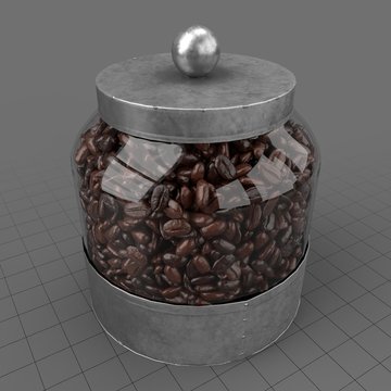 Glass canister filled with coffee beans
