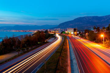 Long exposure photo of traffic on the move -Alanya, Turkey