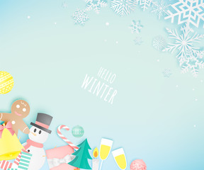 Various christmas items in paper art with pastel color scheme