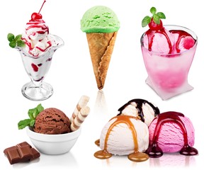 Ice cream scoop collage with vanilla, chocolate