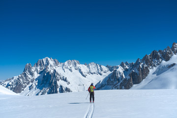 Skier in the Vallée Blanche, Chamonix, France.