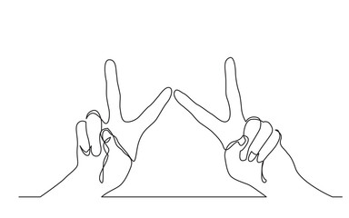 Fototapeta premium continuous line drawing of two hands showing victory sign
