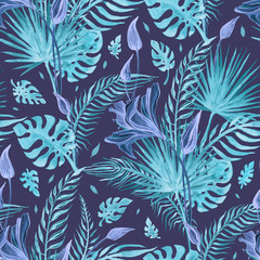 Tropical flowers Abstract Flower. Hand Drawn Floral Pattern. Seamless Watercolor illustration. Can be used for wallpaper, website background, textile, phone case print