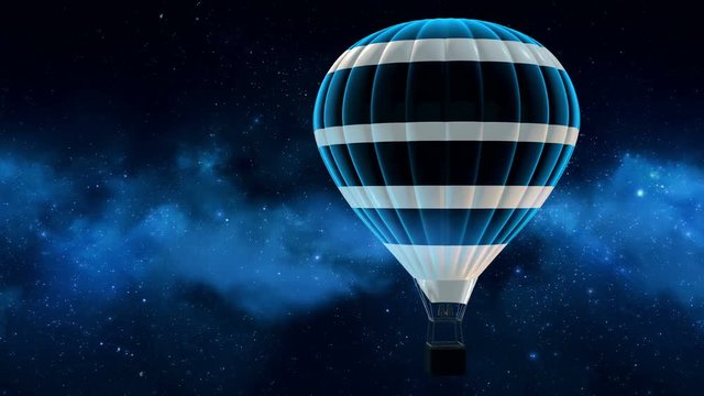 Air balloon in the night sky with shining stars and clouds.