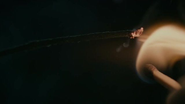 Fuse is ignited by a burning match.
Slow motion footage.