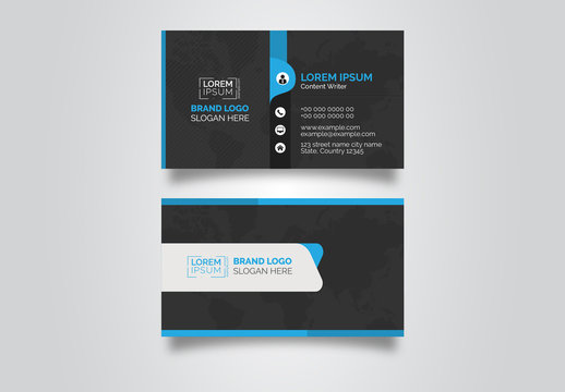 Business Card Layout with Blue Accents