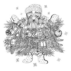 secret Santa, hid behind gifts and fir branches