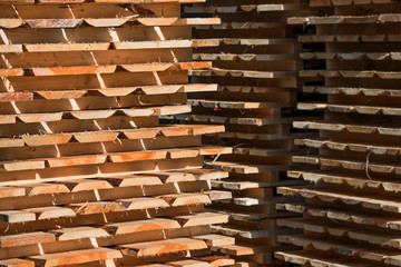 Warehouse of wooden planks is close