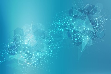 Geometric abstract background with connected line and dots. Structure molecule and communication. Big Data Visualization. Medical, technology, science background. Vector illustration.