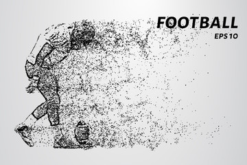 American football from points and circles. Football player sets the ball to hit.