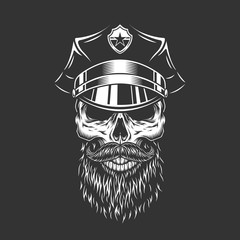Vintage monochrome police officer skull