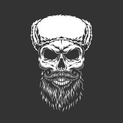 Monochrome skull in ushanka hat
