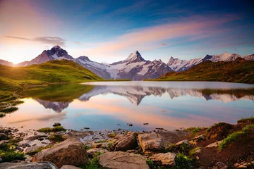 Deurstickers Great view of the snow rocky massif. Location Bachalpsee in Swiss alps, Grindelwald valley. © Leonid Tit