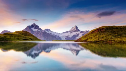Fotobehang Great view of the snow rocky massif. Location Bachalpsee in Swiss alps, Grindelwald valley. © Leonid Tit