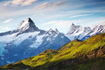 Great view of alpine hill. Location place Swiss alps, Grindelwald valley.