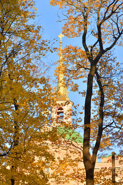 Mikhailovsky Castle and autumn trees.