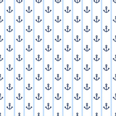 Stylish fresh seamless pattern with anchors and stripes. Excellent illustration for printing on clothing, fabric, paper, wallpaper and other surfaces.