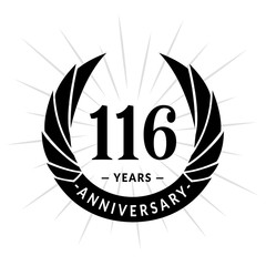 116 years anniversary. Elegant anniversary design. 116 years logo.