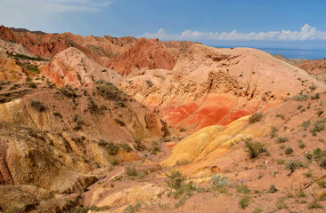 Fairy tale canyon in Kyrgyzstan with colourful sandstone rocks,Issyk-Kul region,desert area near Bokonbayevo
