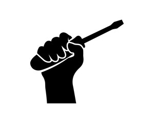 Silhouette Vector Hand Bring Screwdriver for Repair Sign Symbol Icon Logo Template Design Inspiration