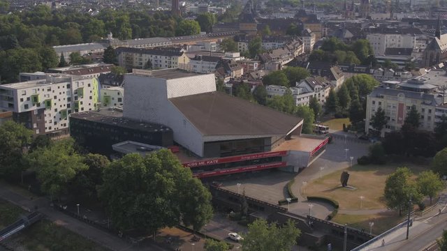 4K Drone Aerial Bonn German city, theatre, Marriott 