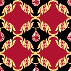 Seamless baroque pattern with decorative golden leaves