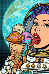 solar system, like ice cream. Humanity and cosmic dreams concept