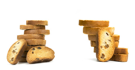 crackers with raisins on a white background