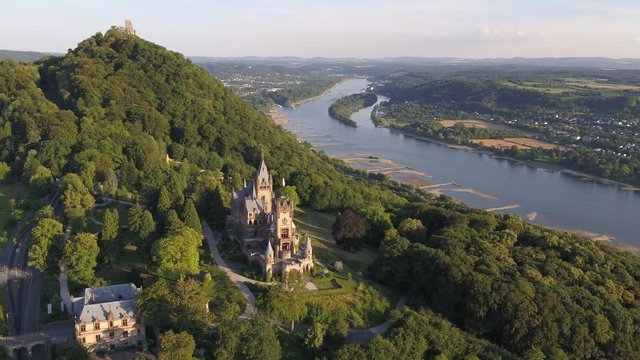 4K Drone Aerial beautiful castle, Drachenburg, Siebengebirge