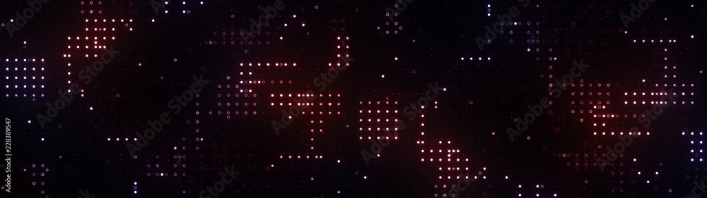 Poster digital structure of many glowing particles. abstract technology concept. creative background with l