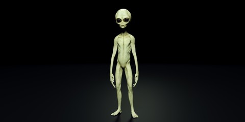 Extremely detailed and realistic high resolution 3d illustration of a grey alien