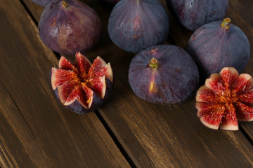 figs on wooden surface