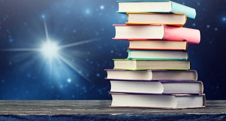 Colorful books collection, close-up view