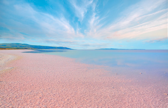 Beautiful landscape with pink salt lake - Ankara, Turkey