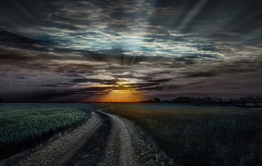 Great view on uiheynjde. the road against the sunset