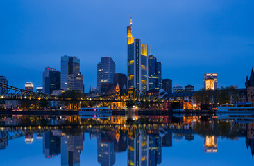 Skyline of Frankfurt with reflection, Germany, the financial center of the country.