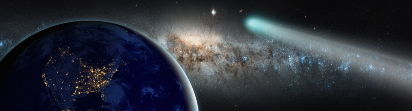 Comet on the space on the background milkyway galaxy "Elements of this image furnished by NASA "