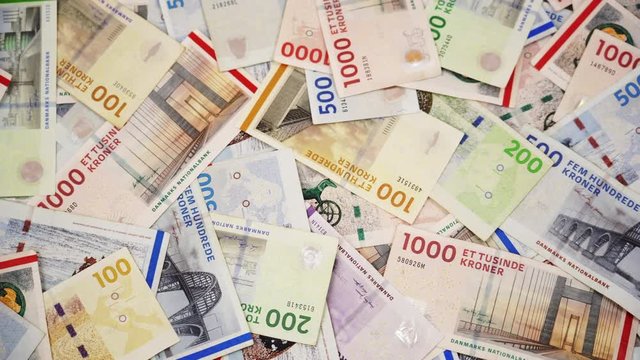 Danish kroner . DKK ( 1000, 500, 200, 100, 50 ) Danish krone banknotes ) 4k video