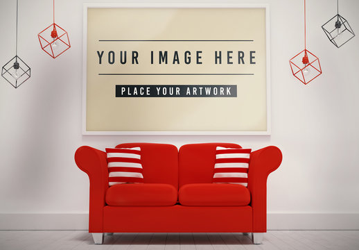 Frame on Wall Behind Couch Mockup