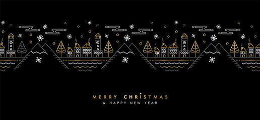 Christmas and New Year gold outline greeting card
