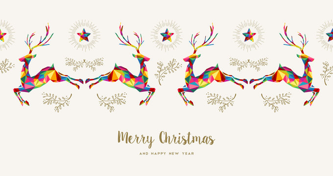 Christmas and New Year low poly reindeer card