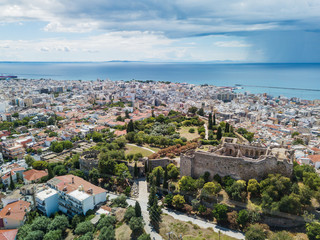 Fototapeta na wymiar Aerial drone photo of famous town and castle of Patras, Peloponnese, Greece