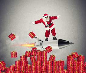 Fast delivery of Christmas gifts ready to fly with a rocket