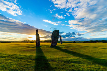 All Standing Stones of Lundin, Leven, Fife, Scotland. With big sky