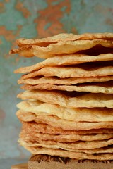 Fresh Puff Cakes for Napoleon Cake Puff pastry for dessert Milfey. French pastries