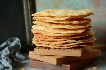 Fresh Puff Cakes for Napoleon Cake Puff pastry for dessert Milfey. French pastries