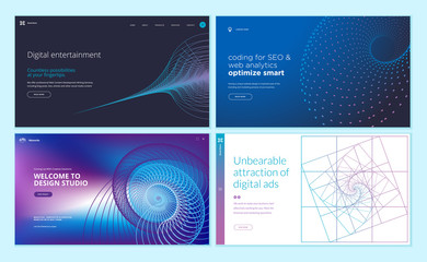 Set of web page design templates with abstract background for digital entertainment, design studio, seo, digital marketing. Vector illustration concepts for website and mobile website development. 