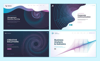 Set of web page design templates with abstract background for business analysis and statistics, management, corporate communication. Modern vector illustration concepts for website development.  - obrazy, fototapety, plakaty