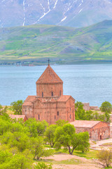 The Armenian Cathedral Church of the Holy Cross in Akdamar Island in Van Lake, Turkey