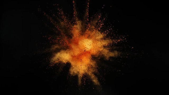 Super slow motion of coloured powder explosion isolated on white background. Filmed on high speed cinema camera, 1000fps.
